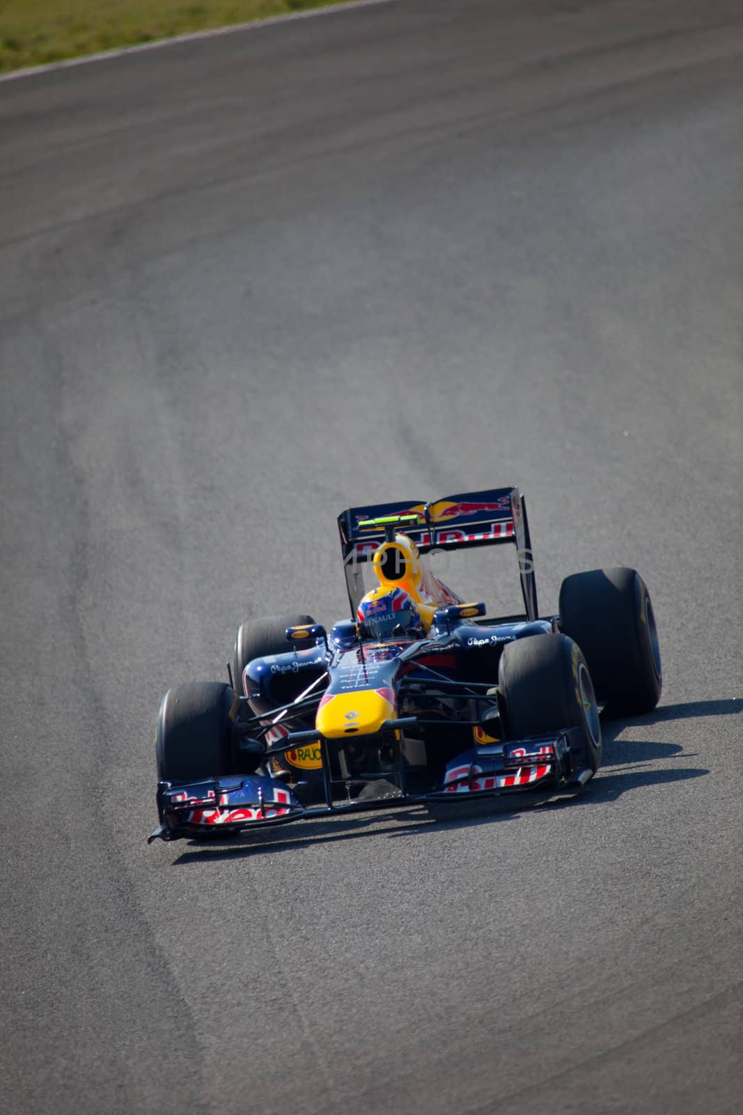 JEREZ DE LA FRONTERA, SPAIN - FEB 10: Mark Webber of Red
Bull Racing F1 races on training sesssion on  February 10 , 2011, in Jerez de la Frontera , Spain
