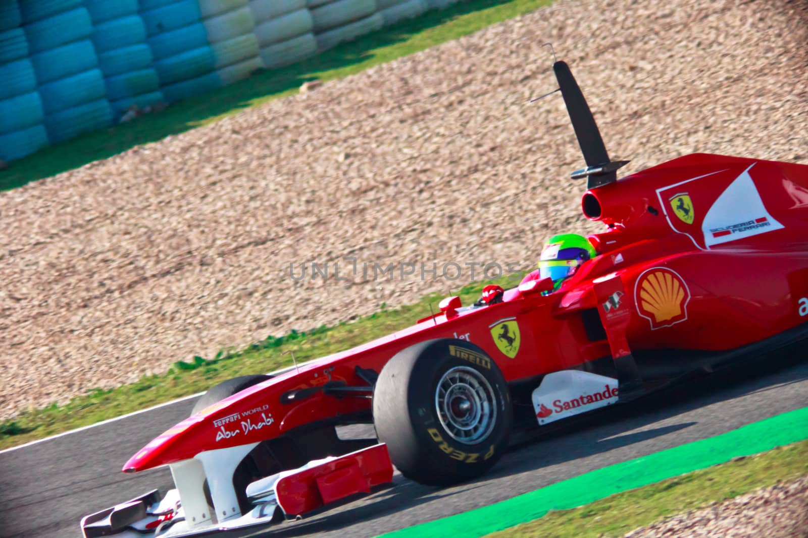 JEREZ DE LA FRONTERA, SPAIN - FEB 10: Felipe Massa of Ferrari F1 races on training session on February 10 , 2011, in Jerez de la Frontera , Spain