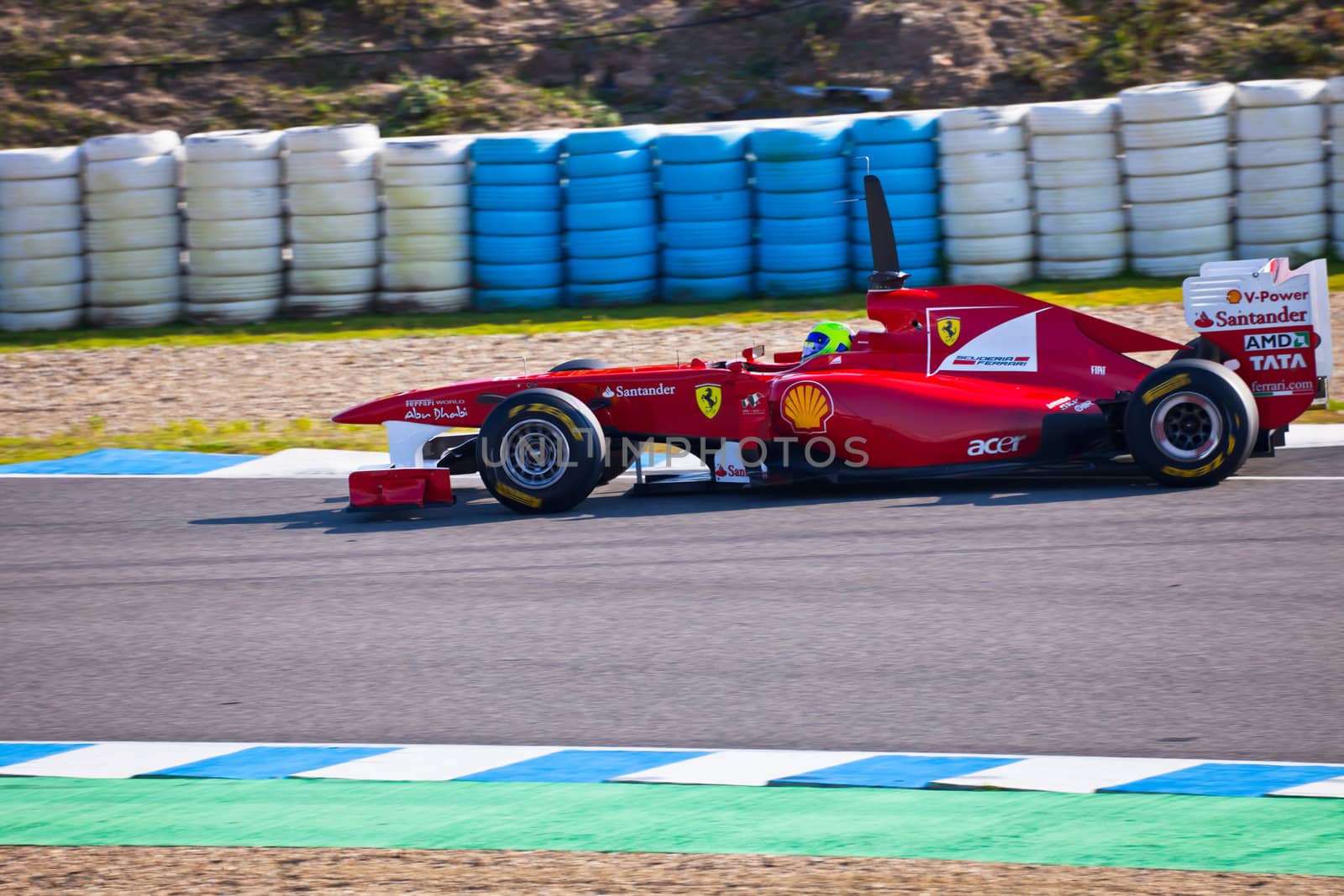 JEREZ DE LA FRONTERA, SPAIN - FEB 11: Felipe Massa of Ferrari F1 races on training session on  February 11 , 2011, in Jerez de la Frontera , Spain
