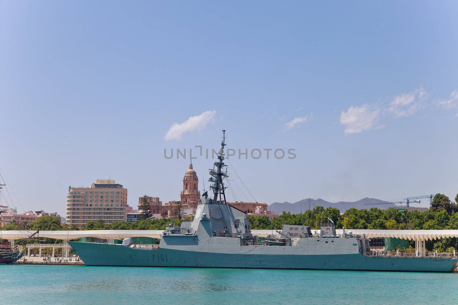MALAGA, SPAIN-MAY 28: Frigate F-101 Alvaro de Bazan docked in the dock of Malaga on the spanish army forces day on May 28, 2011, in Malaga, Spain