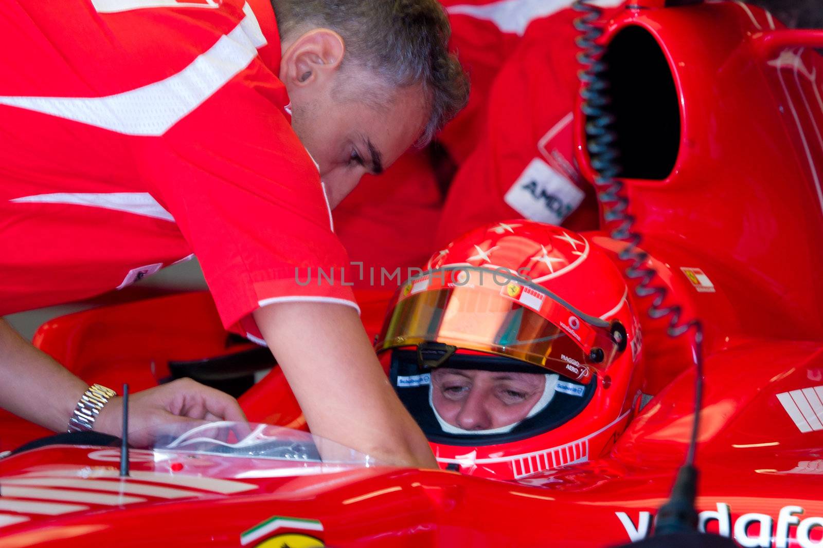 JEREZ DE LA FRONTERA, SPAIN - OCT 11: Michael Schumacher of Scuderia Ferrari F1 waiting on pits on training session on October 11, 2006 in Jerez de la Frontera , Spain