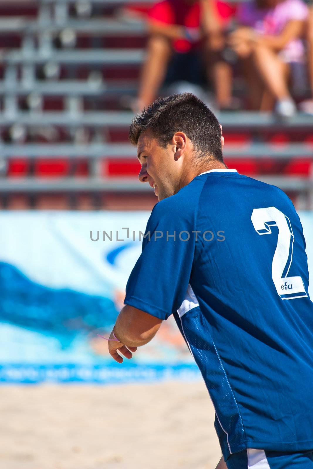 CADIZ, SPAIN -  JUL 30:  Unknown player of the team of Cadiz playing the Spanish Championship of Beach Soccer on Jul 30, 2005 on the beach of La Victoria in Cadiz, Spain