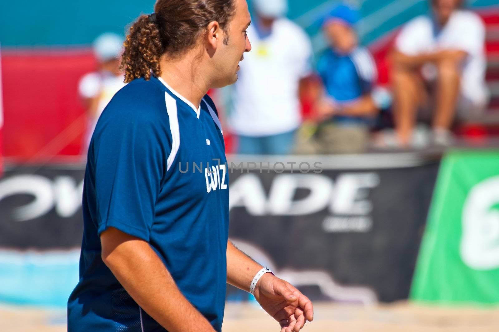 CADIZ, SPAIN -  JUL 30:  Unknown player of the team of Cadiz playing the Spanish Championship of Beach Soccer on Jul 30, 2005 on the beach of La Victoria in Cadiz, Spain