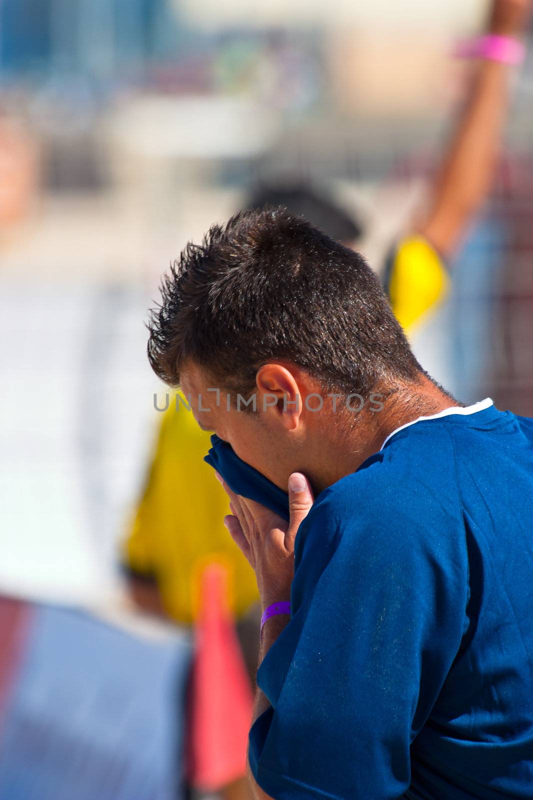 CADIZ, SPAIN -  JUL 30:  Unknown player of the team of Cadiz playing the Spanish Championship of Beach Soccer on Jul 30, 2005 on the beach of La Victoria in Cadiz, Spain