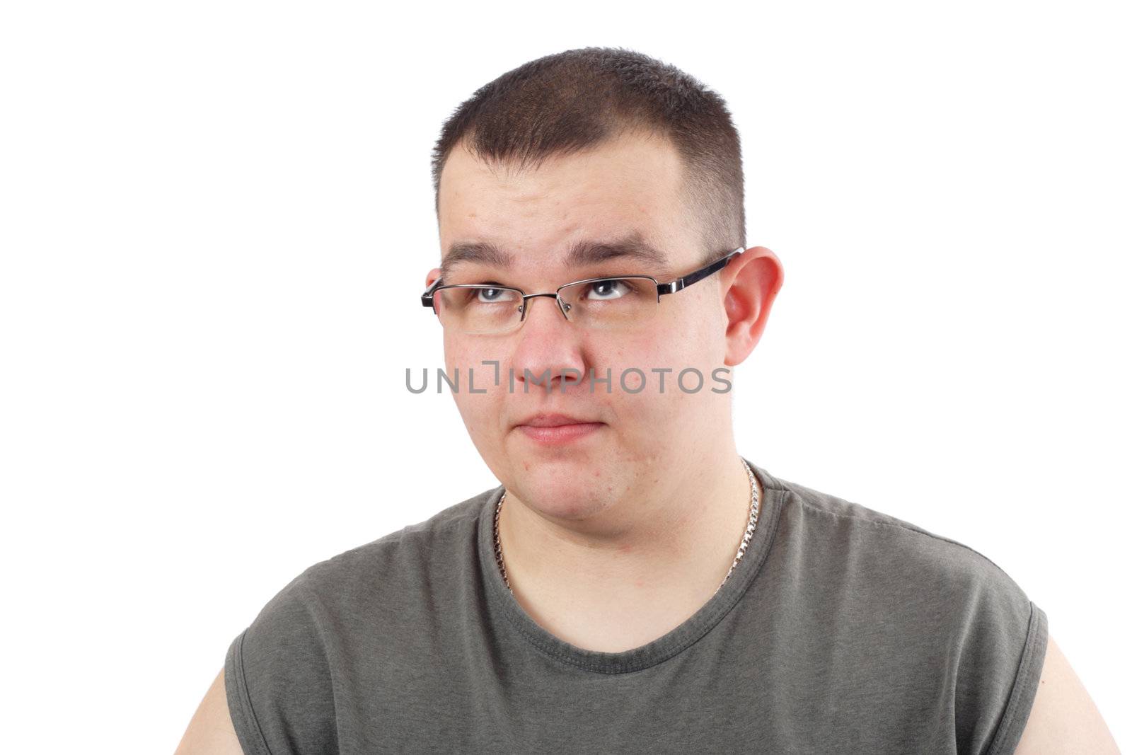 Obese man portrait foto on the white background