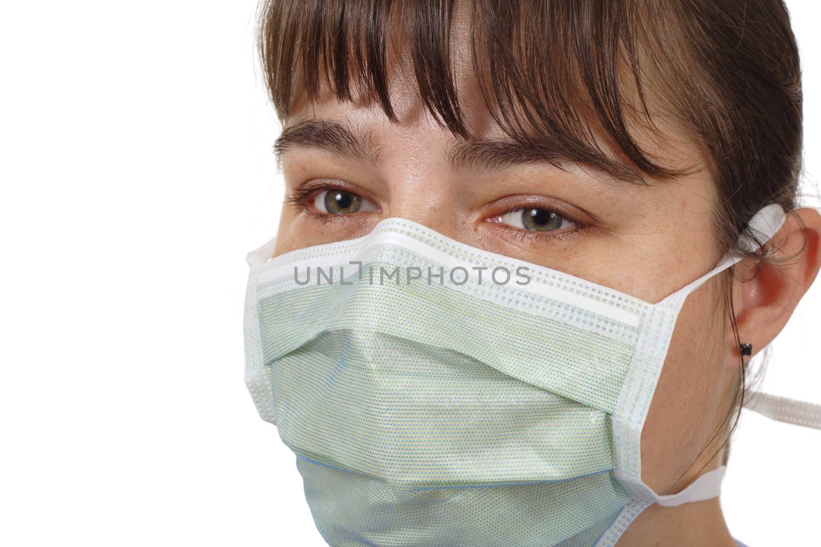 women wearing protective mask, photo on the white background