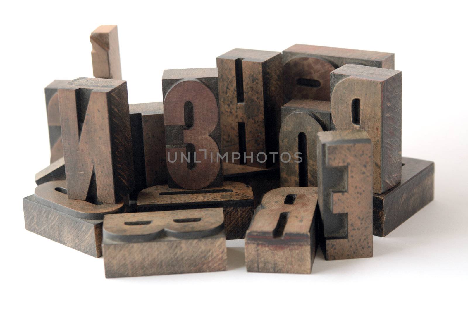 arrangement of ink-stained wood type