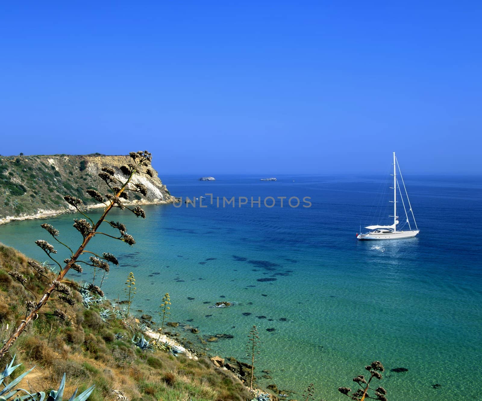 Sailboat off the island of Kefalonia, Greece