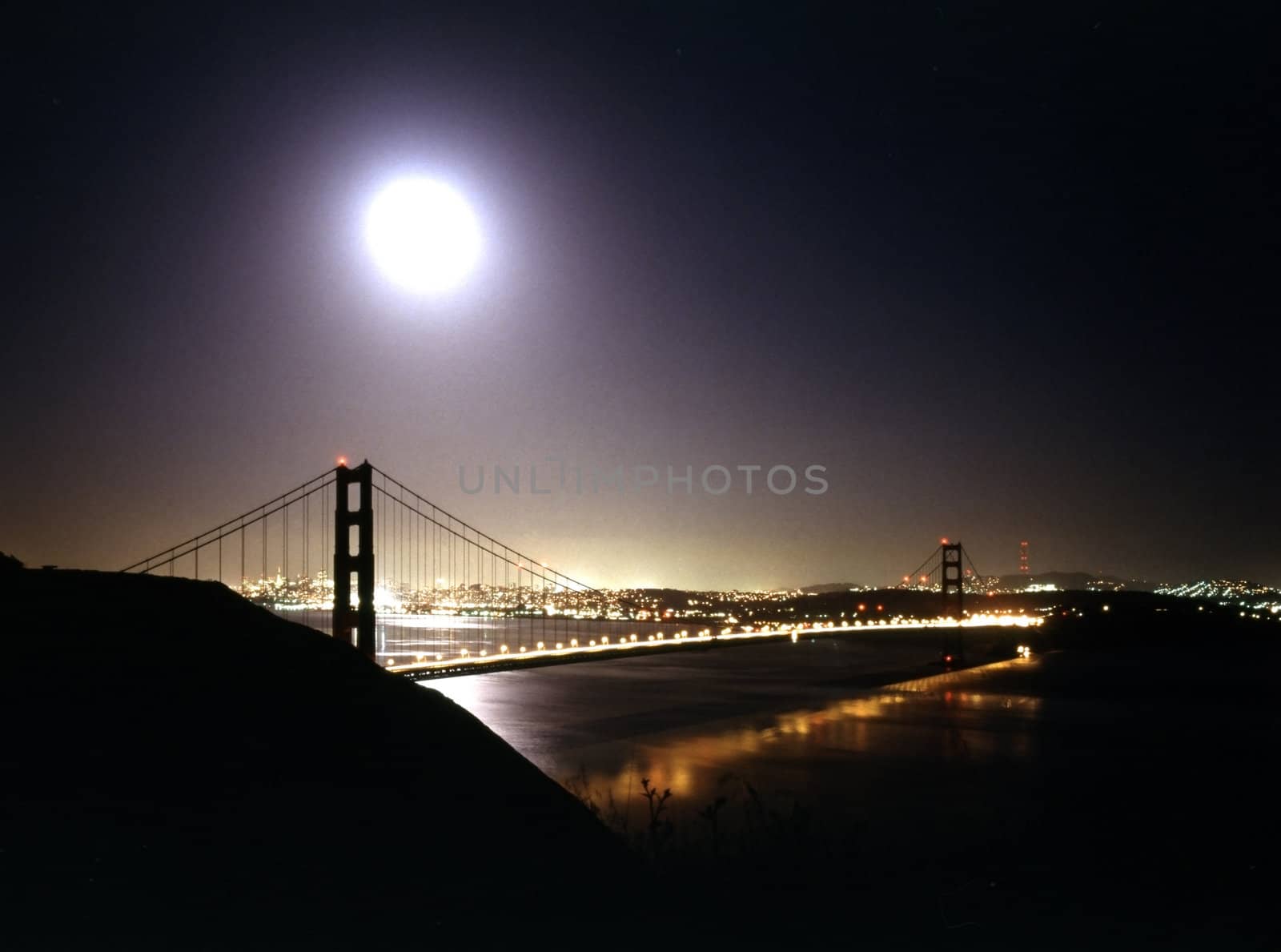 Golden Gate Bridge with full moon