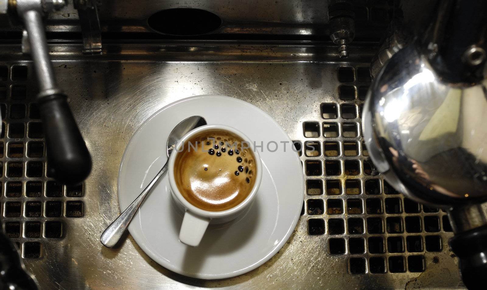 espresso coffe and old retro espress italian machine