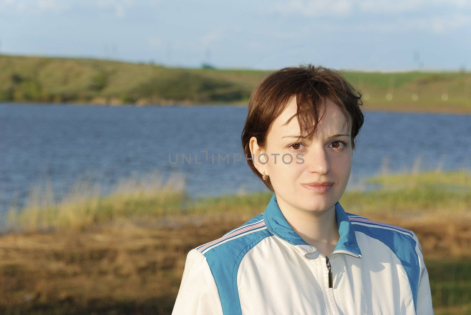  Portrait of the woman on a background of a reservoir (" congress of fighters for pure air ")