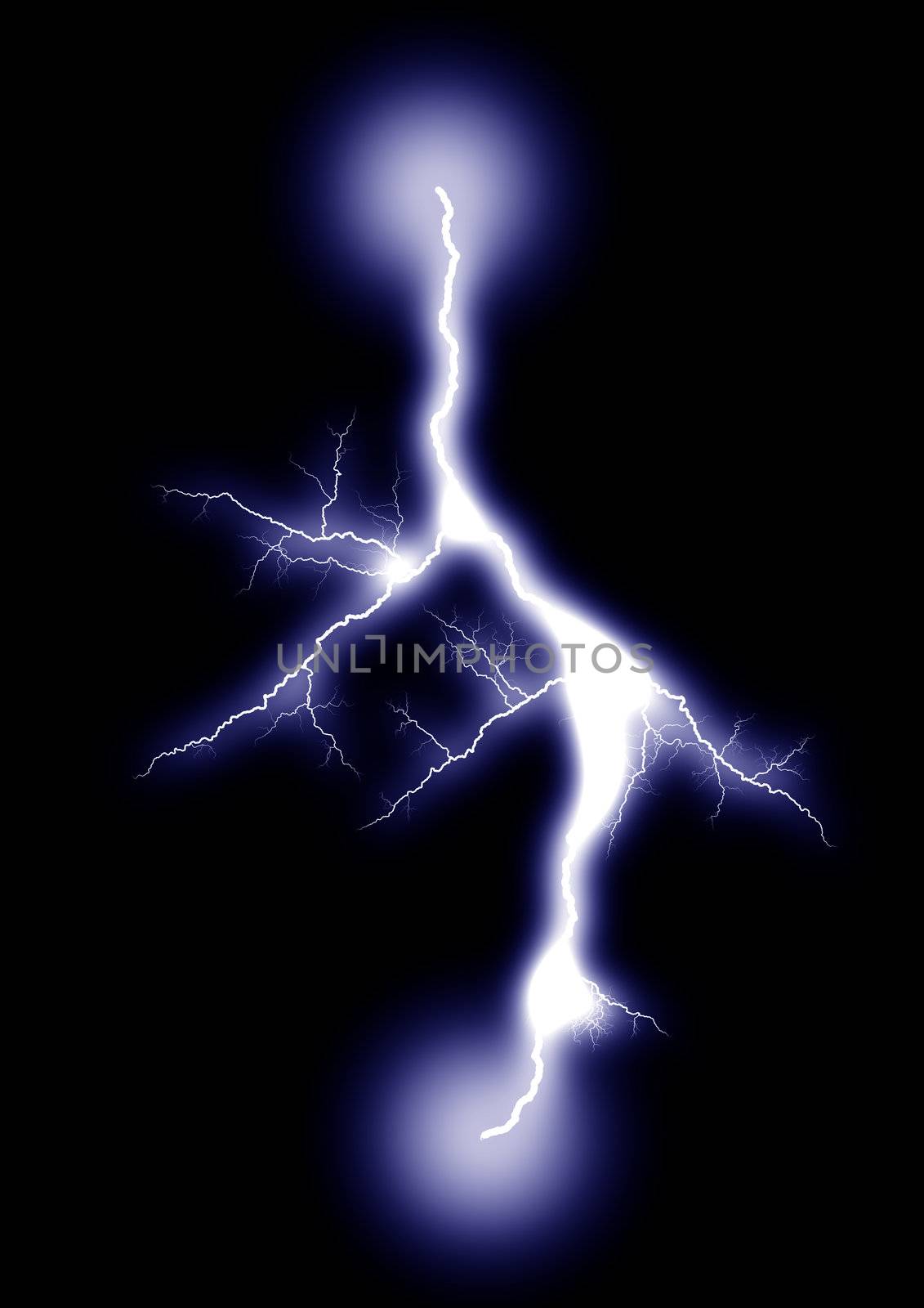 Lightning strike. Isolated black background. Created Photoshop