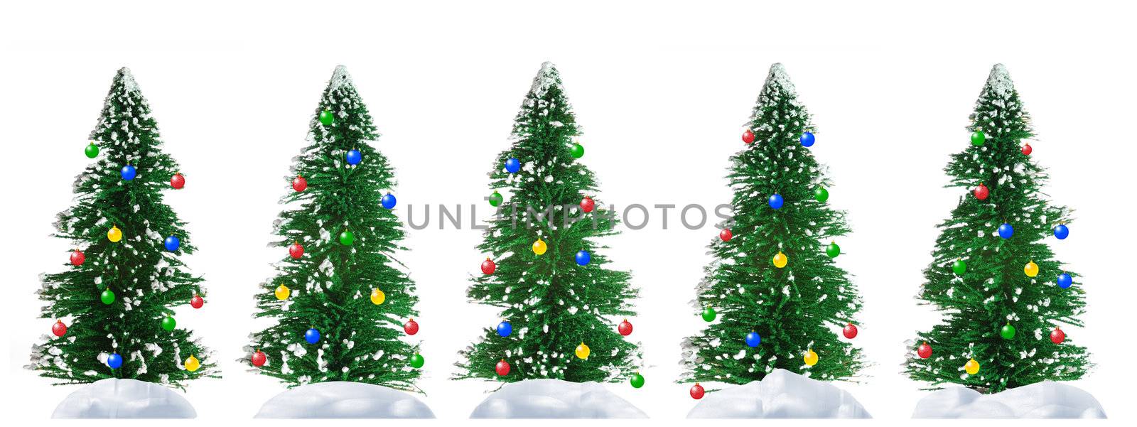 Fur-tree. A set artificial fur-trees isolated on a white background