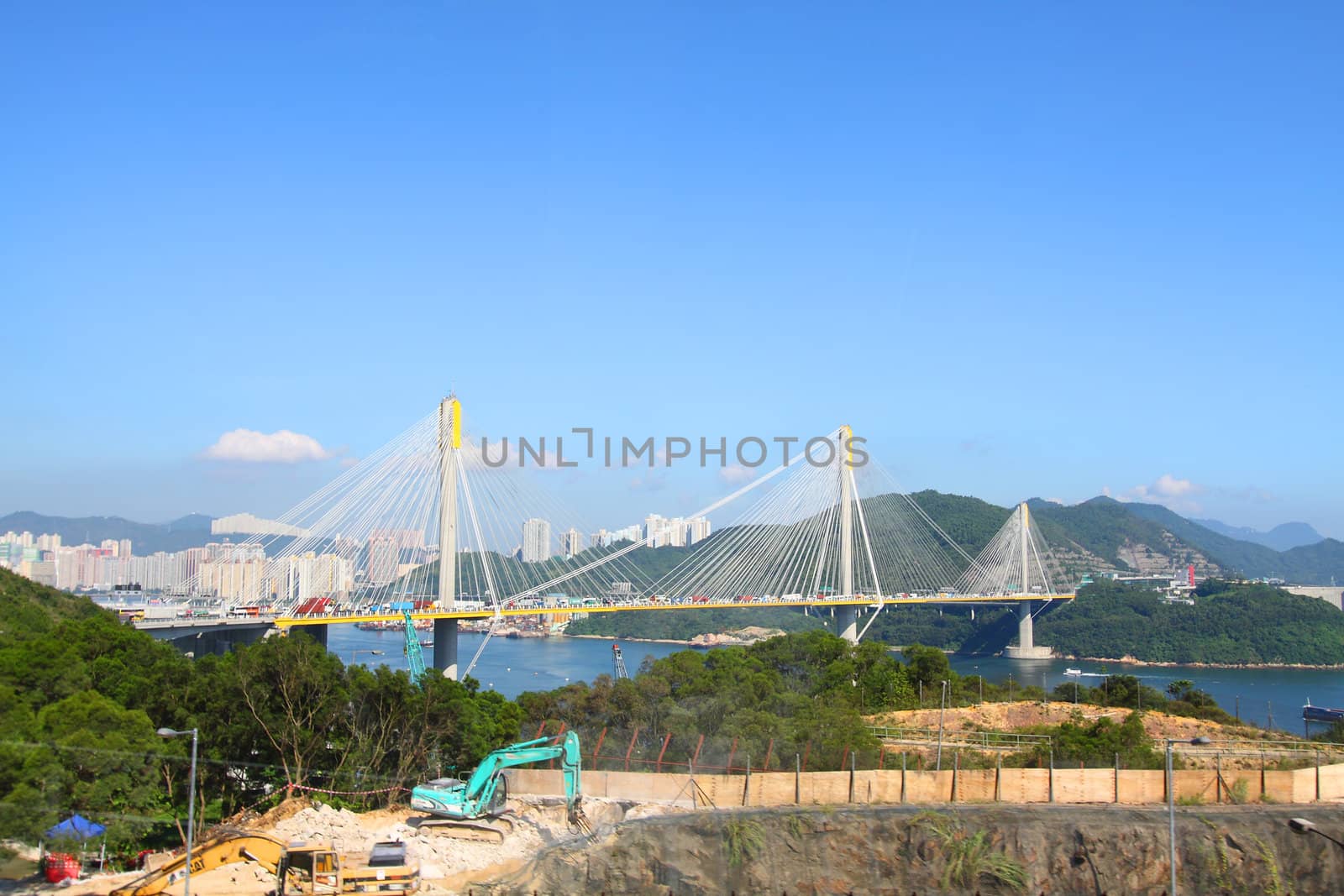 Ting Kau Bridge in Hong Kong at day