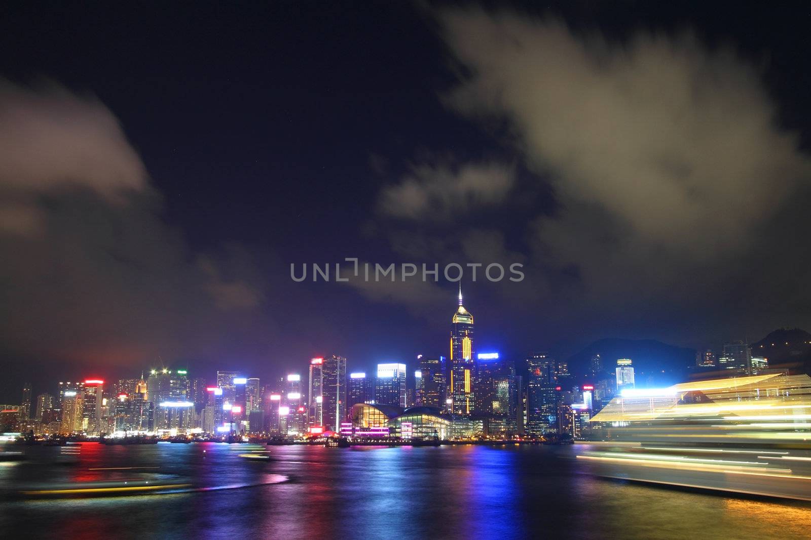 Hong Kong skyline in cyber toned at night by kawing921