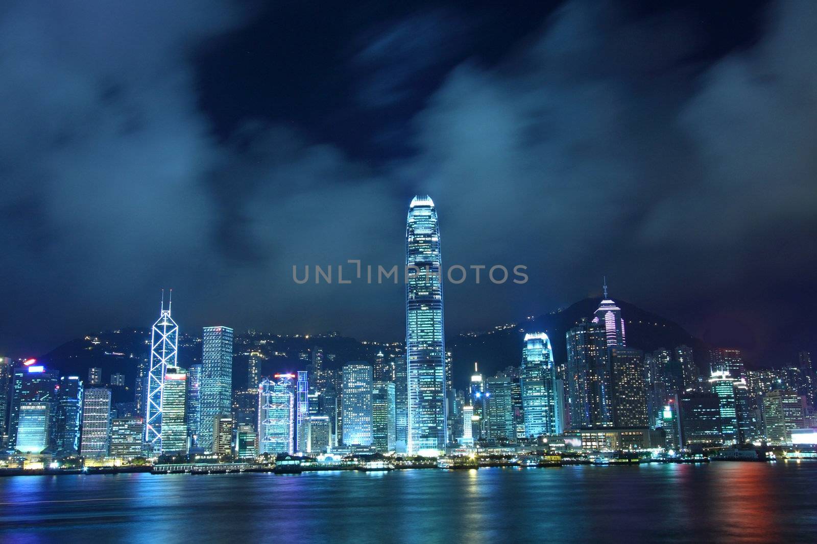 Hong Kong skyline in cyber toned at night by kawing921