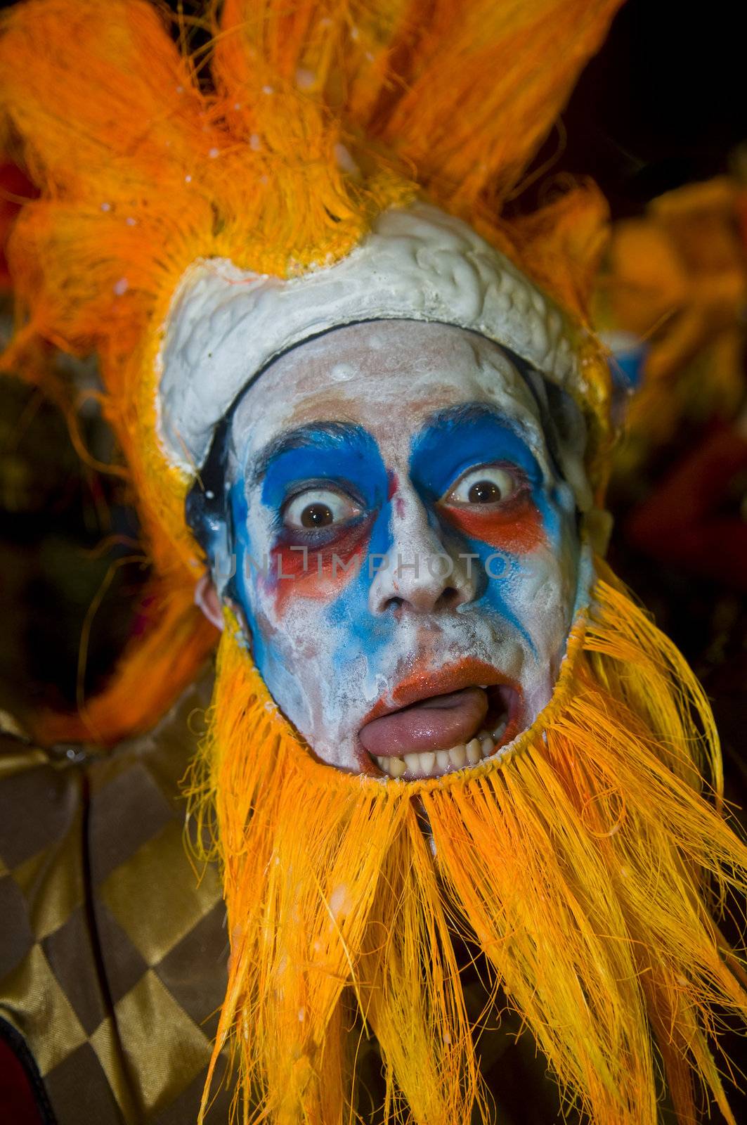 MONTEVIDEO, URUGUAY - JANUARY 27 2011 : A costumed carnaval participant in the annual national festival of Uruguay ,held in Montevideo Uruguay on January 27 2011 