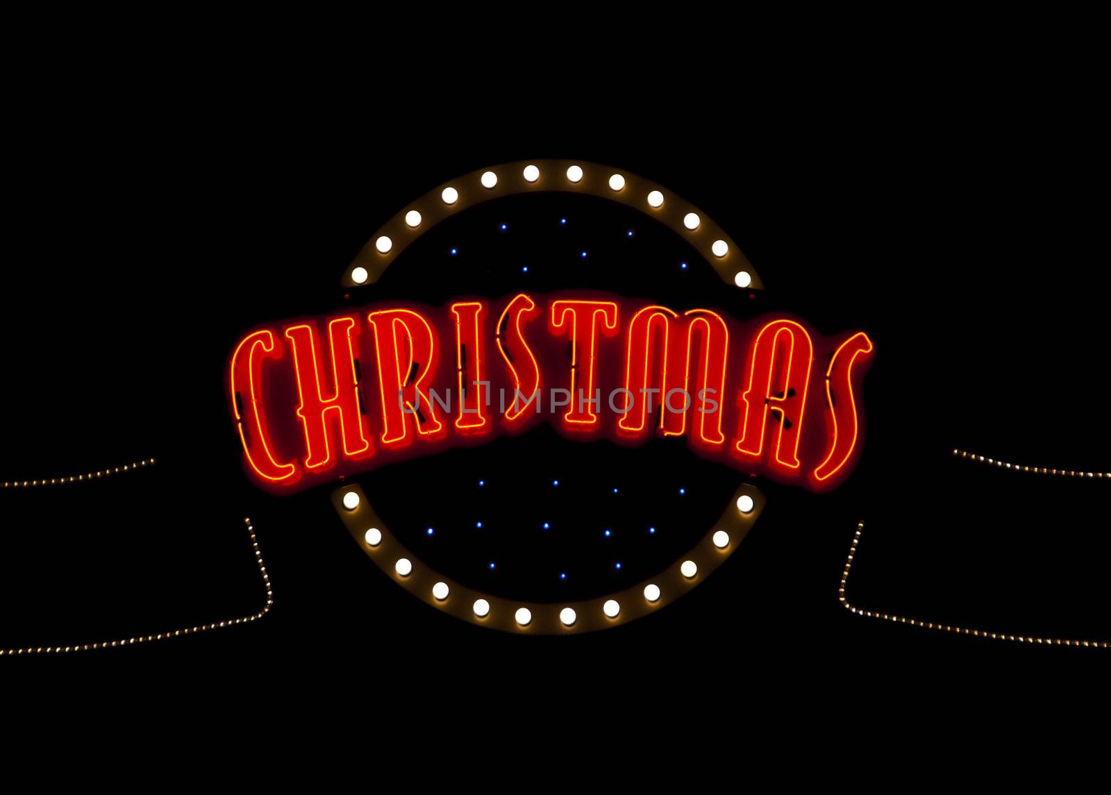 Christmas neon light sign in the night