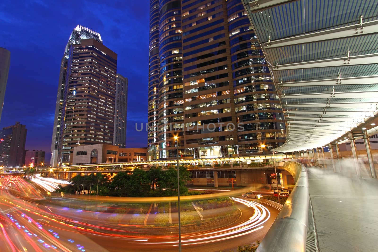 Traffic through downtown of Hong Kong at night 