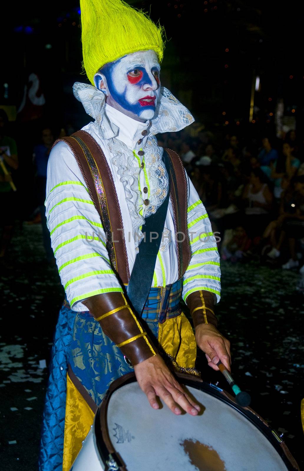 MONTEVIDEO, URUGUAY - JANUARY 27 2011 : A costumed carnaval participant in the annual national festival of Uruguay ,held in Montevideo Uruguay on January 27 2011 