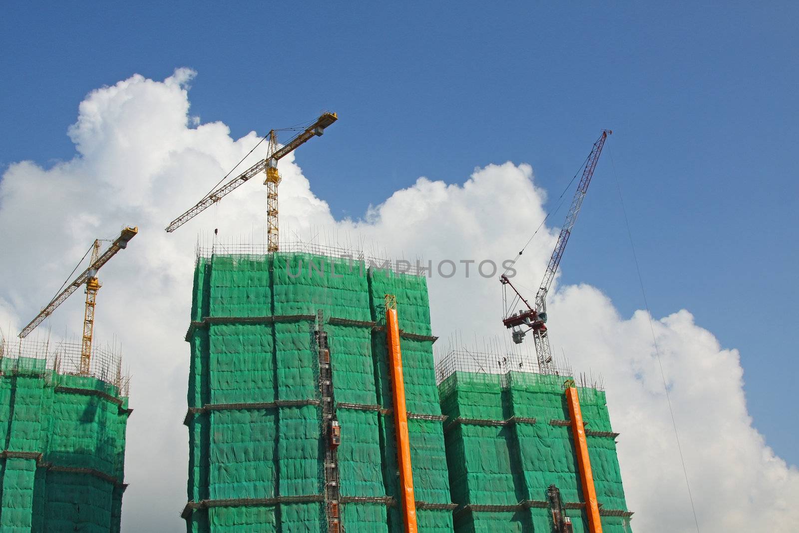 Construction site with crane and building  by kawing921