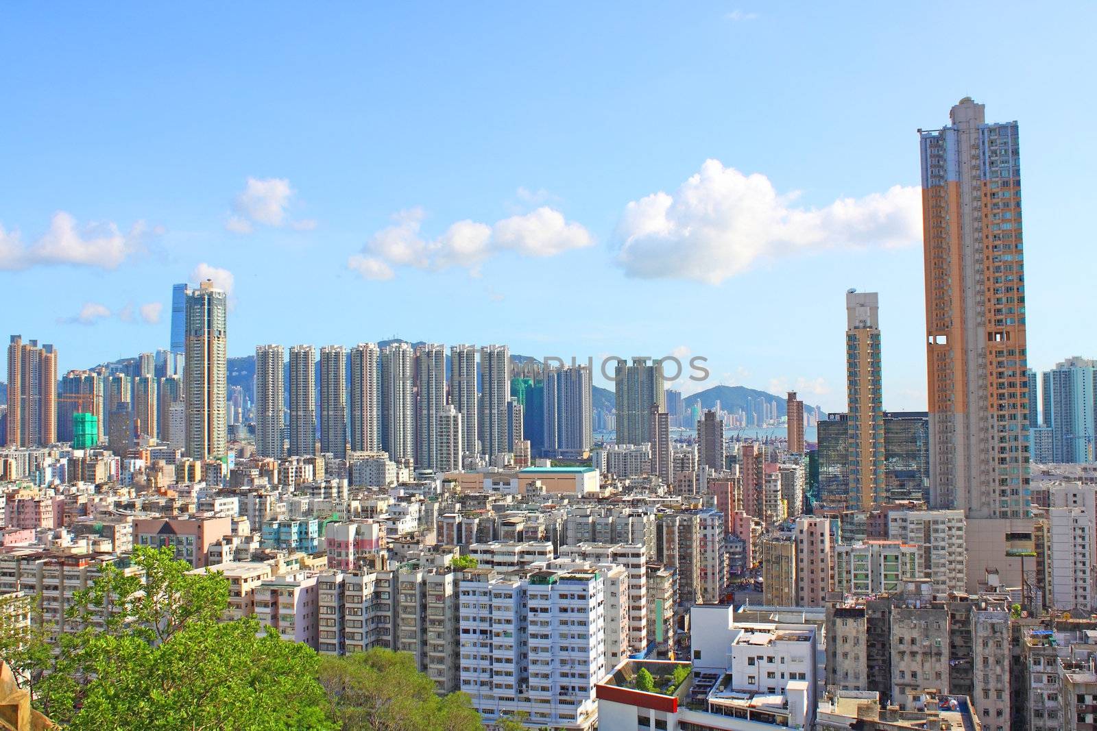 Hong Kong downtown with crowded buildings by kawing921