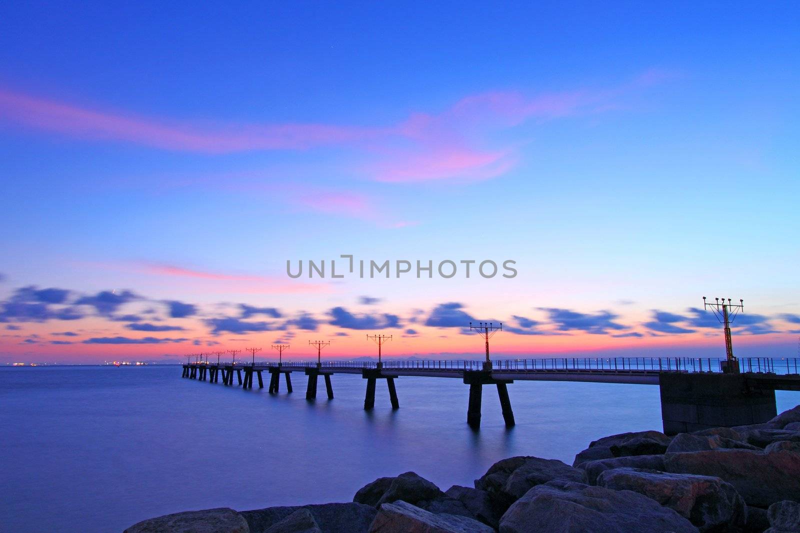 Sunset view on runway lights