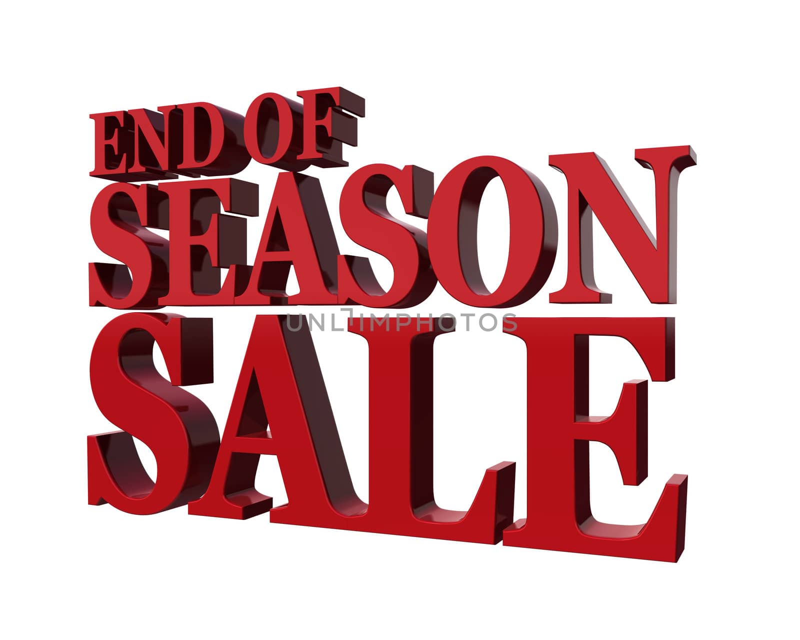 End od season sale. Promotional message in red isolated on a white background.