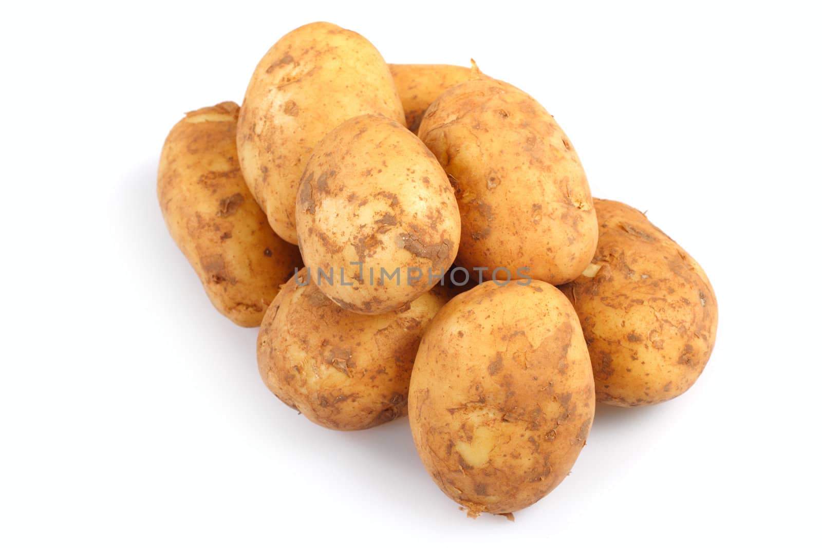 bunch of potatoes, photo on the white background