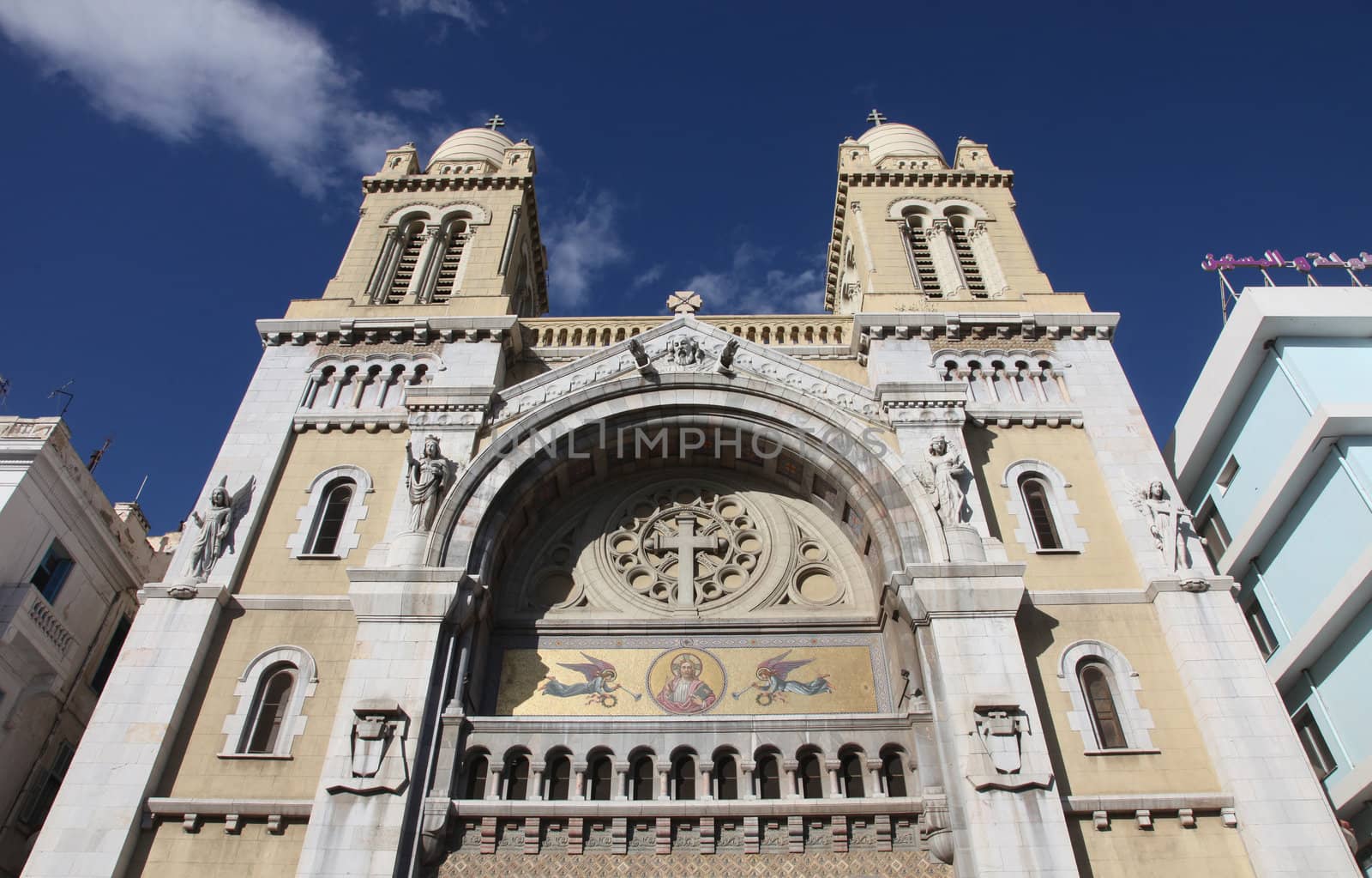 The Cathedral of St Vincent de Paul is a Roman Catholic cathedral in Tunis by atlas
