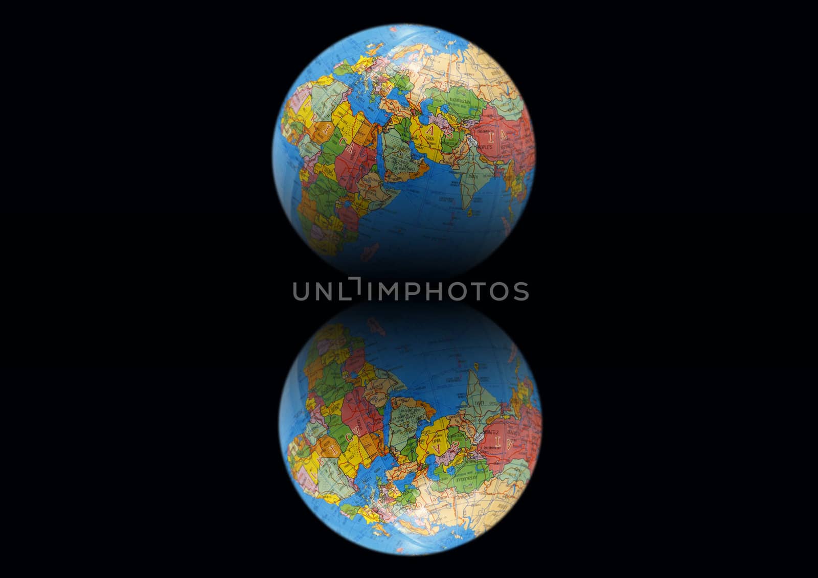 Earth on a black background with mirror