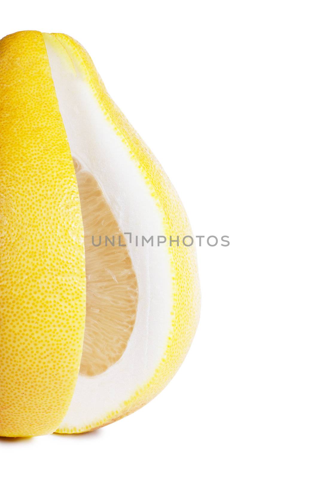 A half view of yellow sliced pomelo