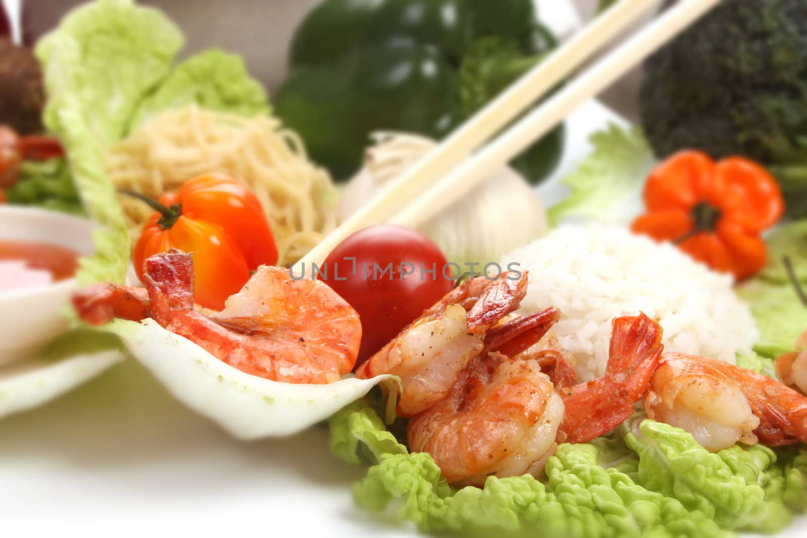 Chinese food with ingredients to make a meal