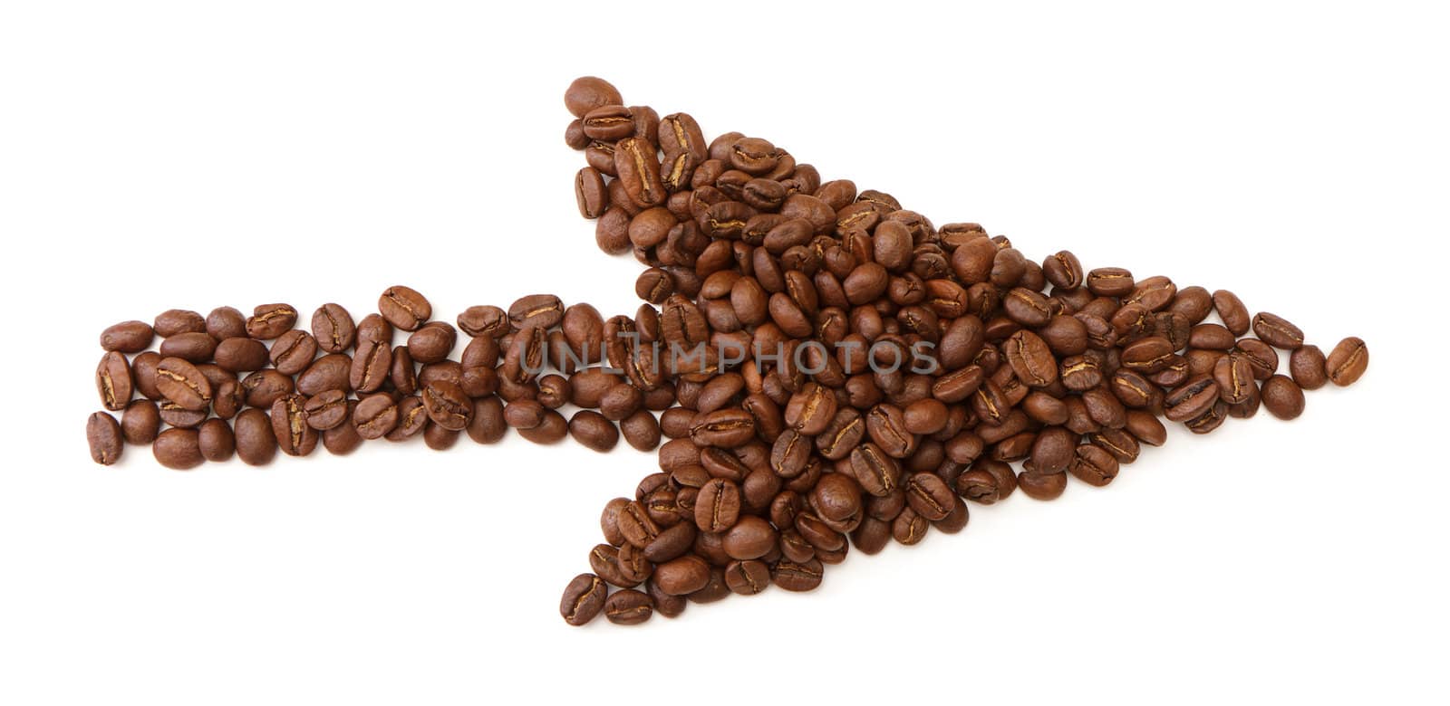 arrows made ​​from coffee beans on white background