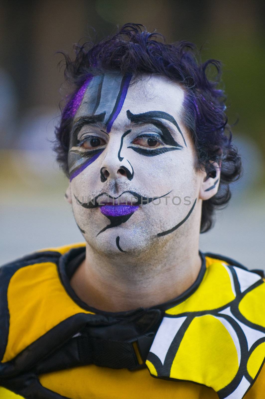 MONTEVIDEO, URUGUAY - JANUARY 27 2011 : A costumed carnaval participant in the annual national festival of Uruguay ,held in Montevideo Uruguay on January 27 2011 