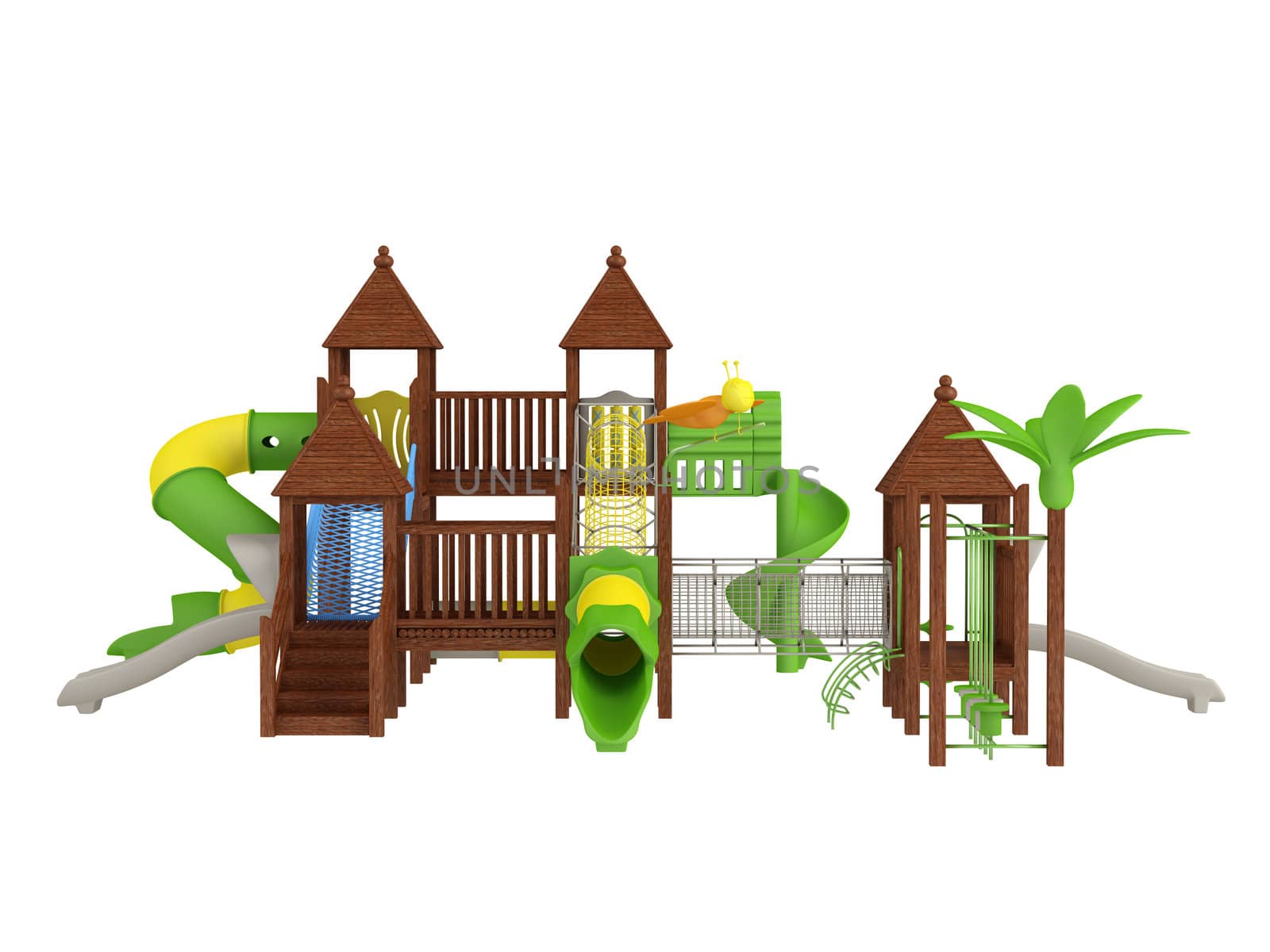 Wooden playground isolated on white background