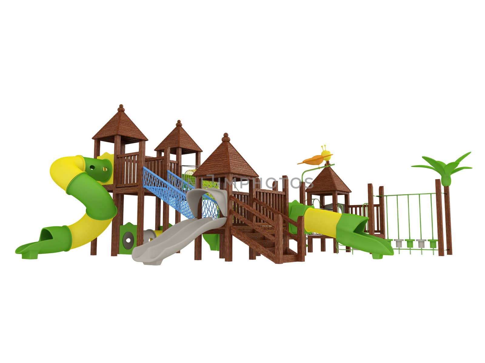 Wooden playground isolated on white background