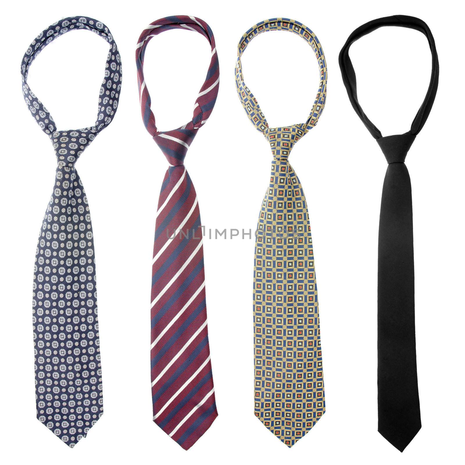 Set of four ties isolated on white background.