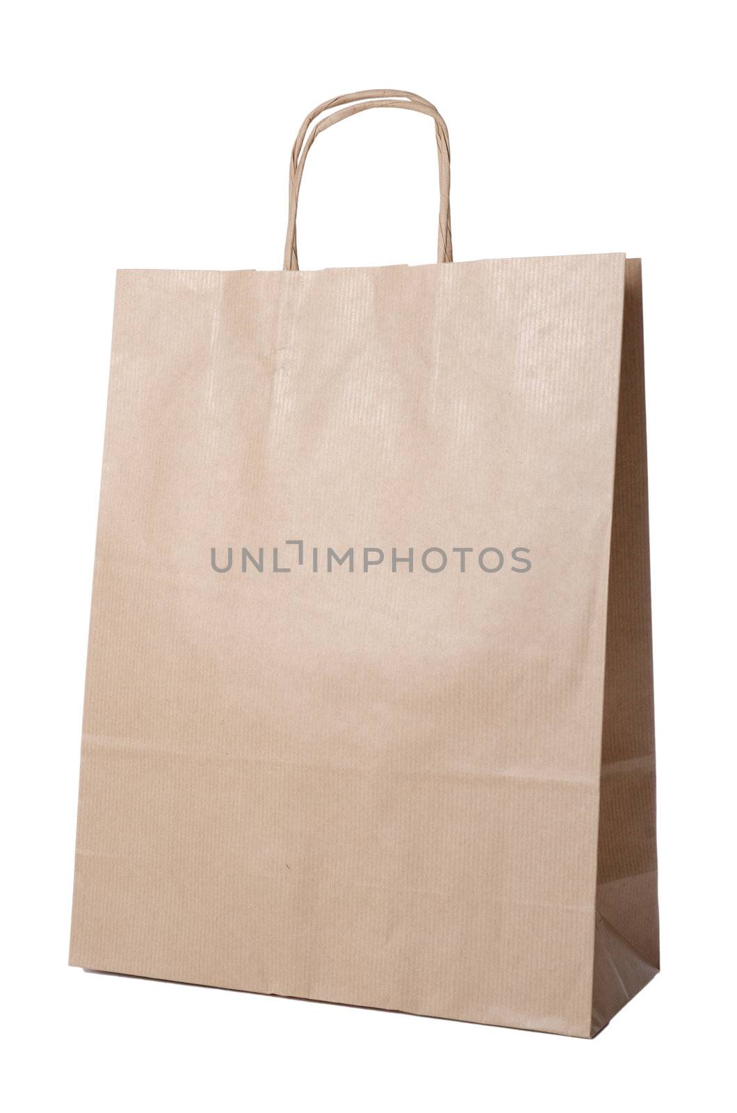 Recyclable paper bag isolated on white background.