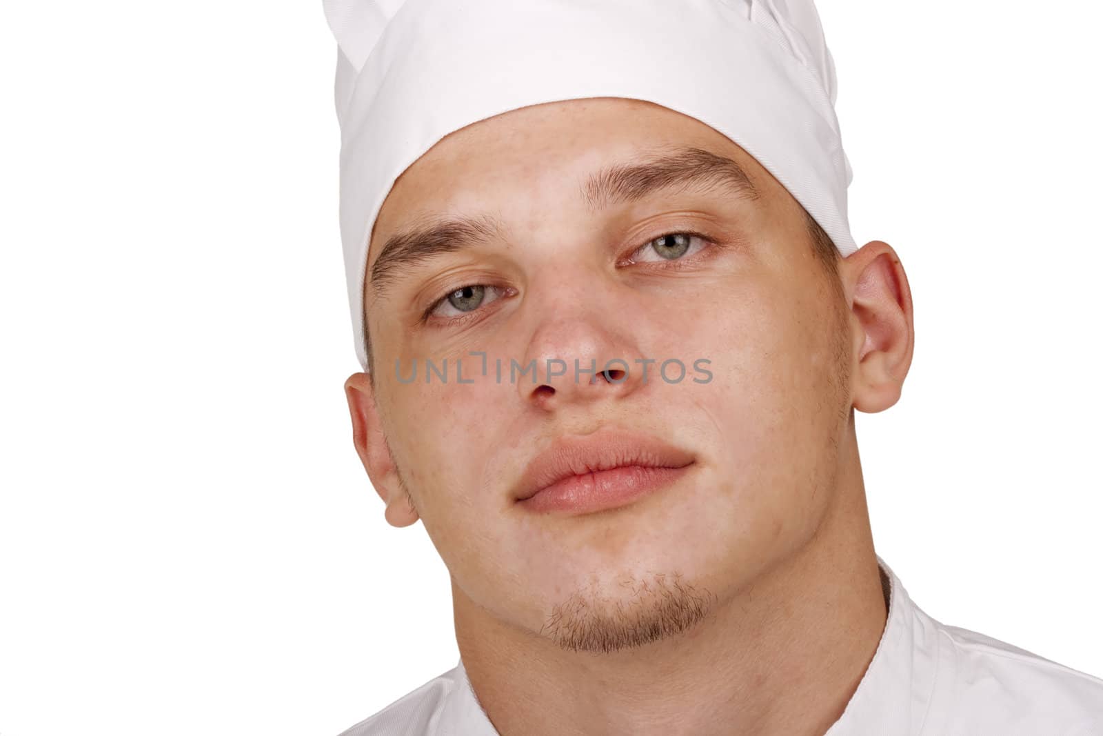 Face of the young cooks in chef's hat.