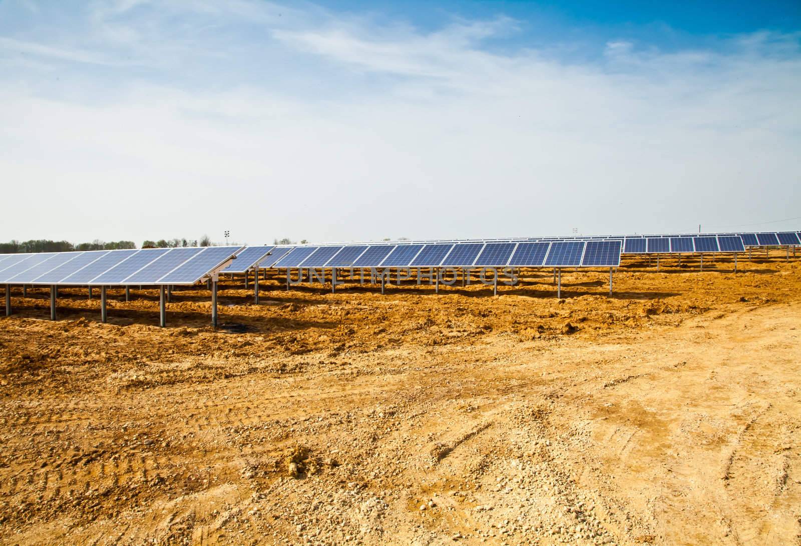 Works in progress in a solar panel plant,
