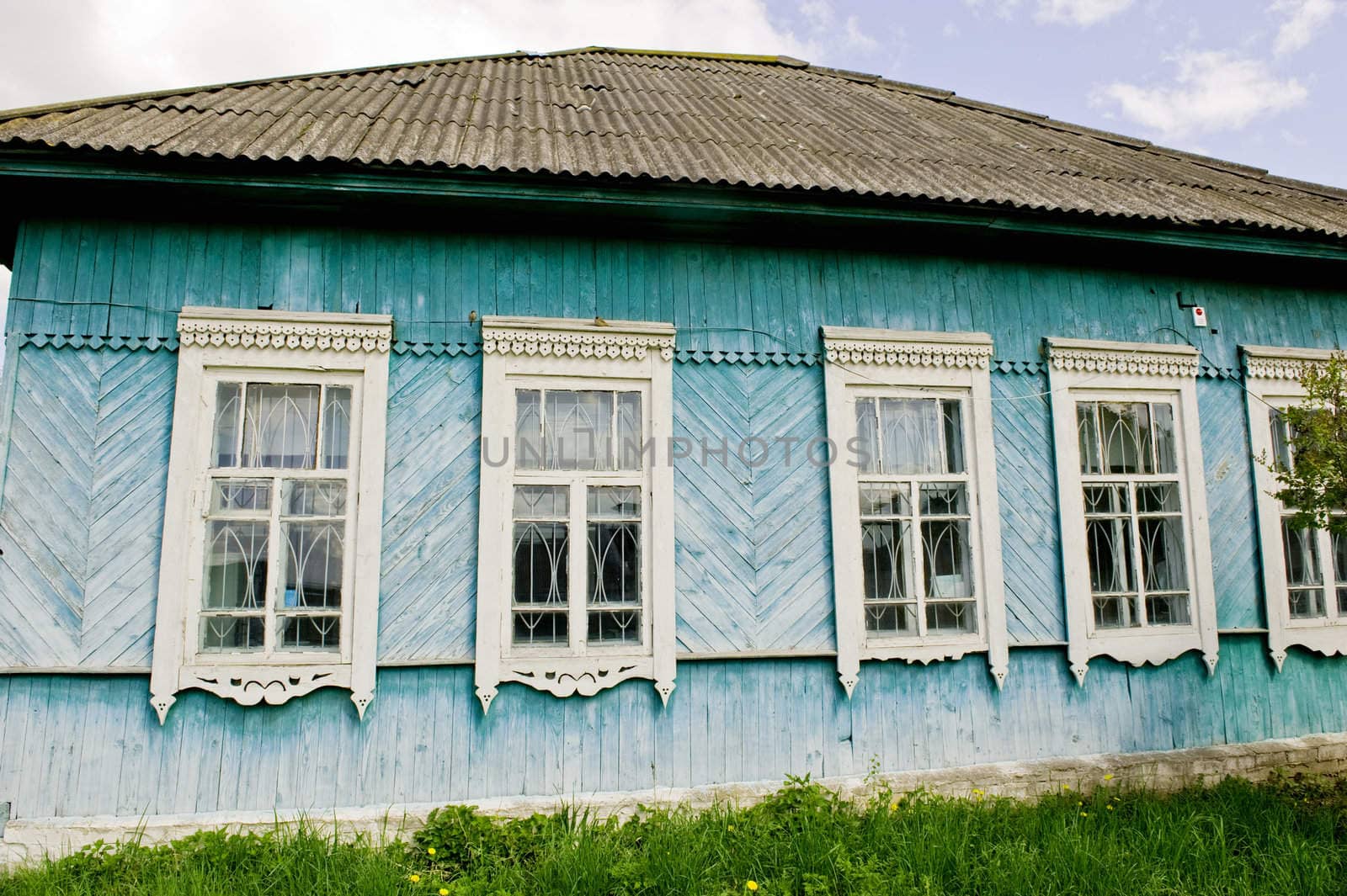 Facade of the old Russian wooden house