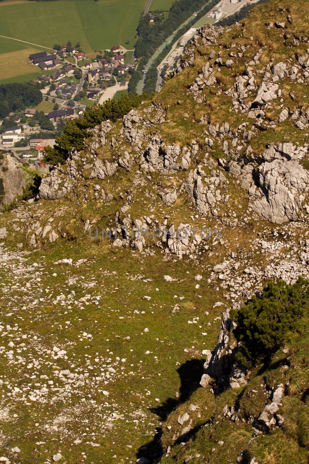 The Alpine mountains of Austria below the warm sun of summer