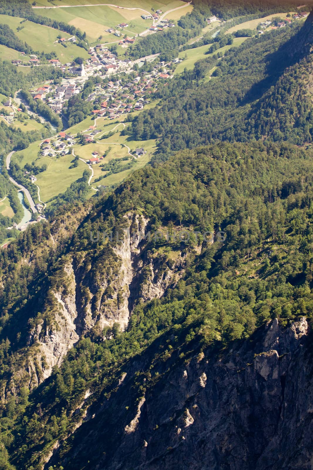 The Alpine mountains of Austria below the warm sun of summer