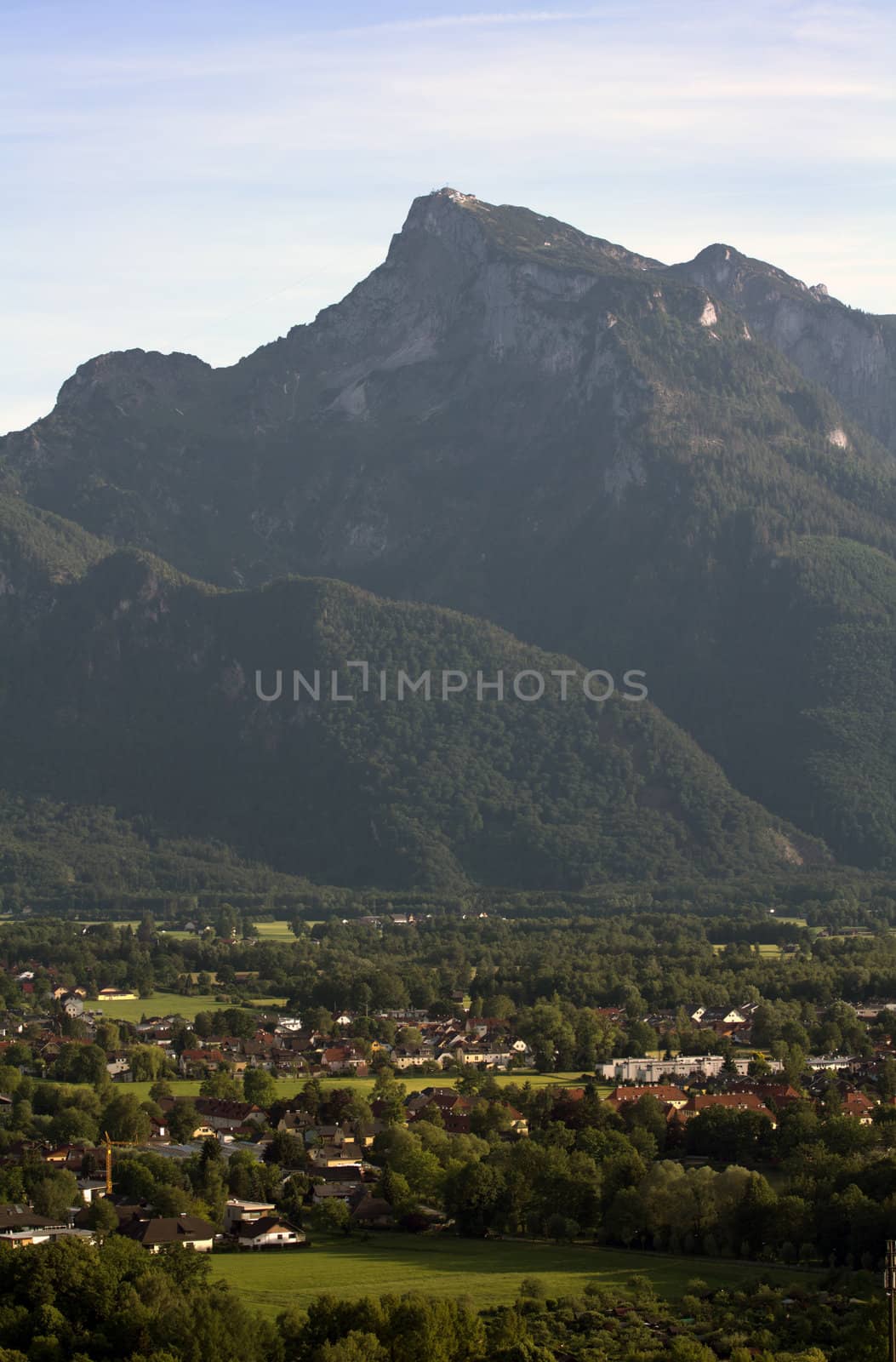 The Alpine mountains of Austria below the warm sun of summer