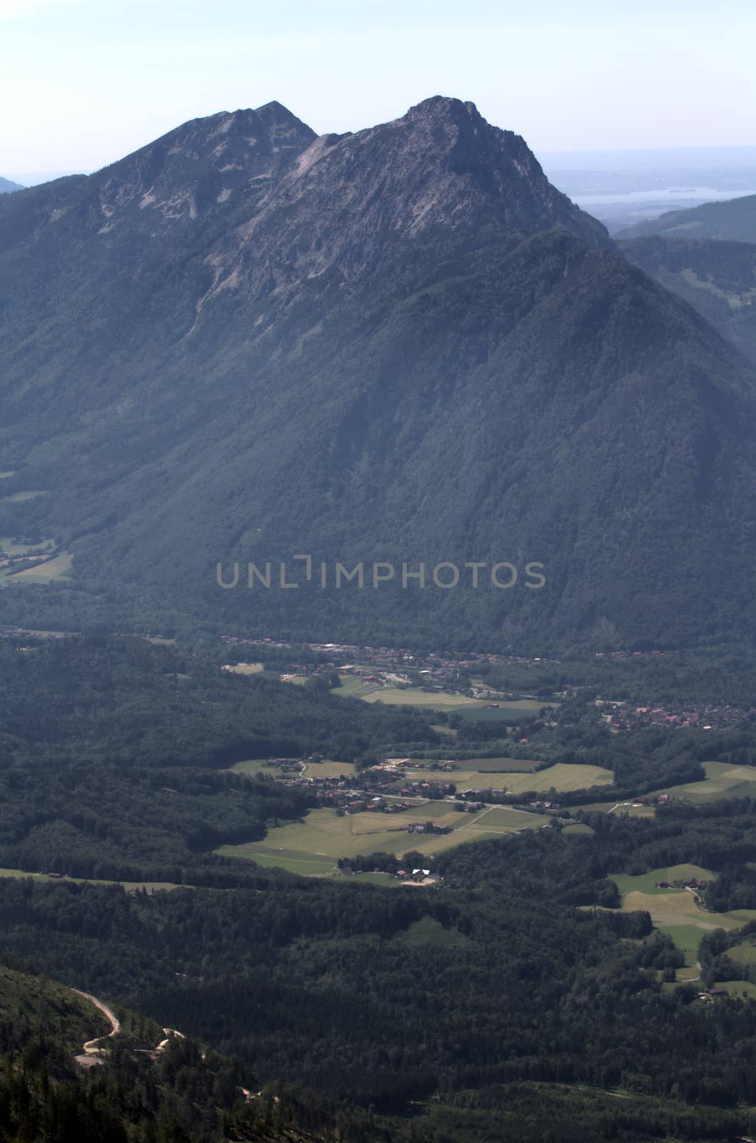 The Alpine mountains of Austria below the warm sun of summer