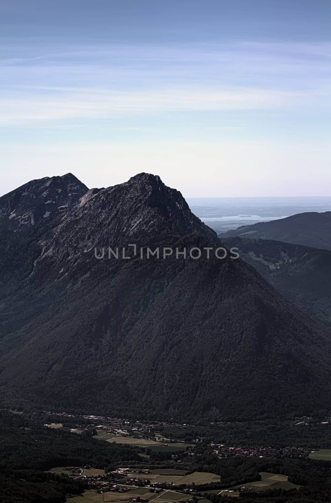 The Alpine mountains of Austria below the warm sun of summer
