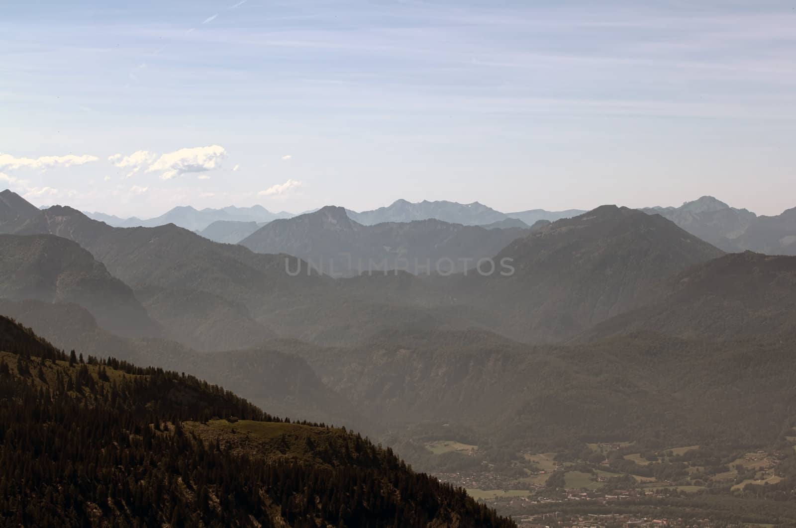 The Alpine mountains of Austria below the warm sun of summer