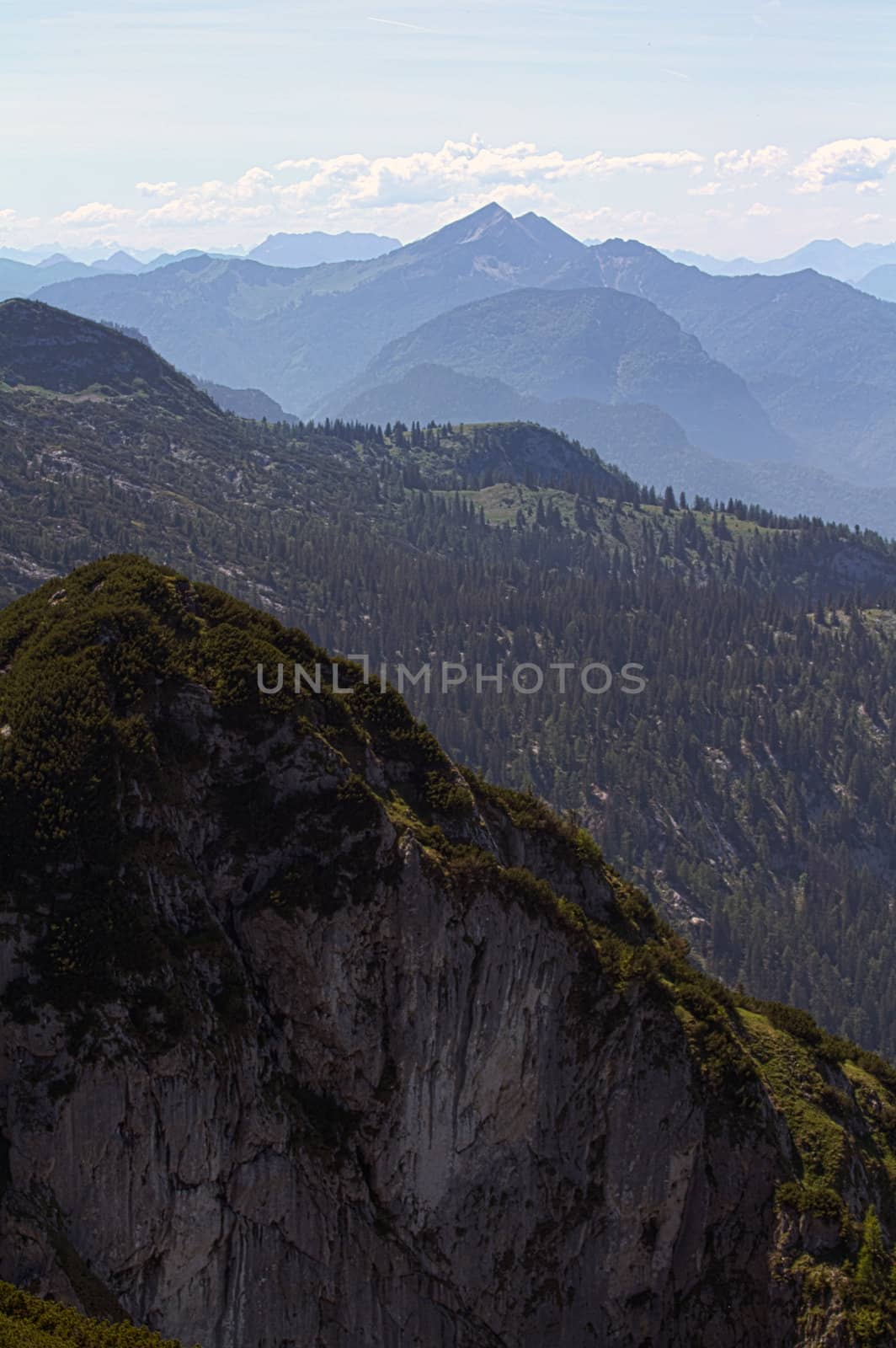 The Alpine mountains of Austria below the warm sun of summer