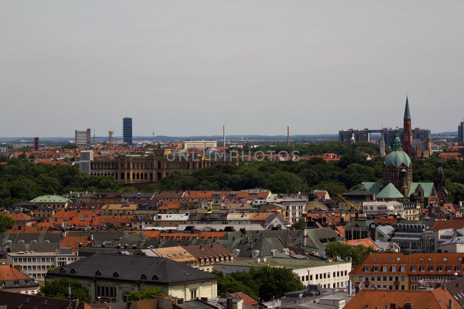 The Cityscape of Munich in Summer, from above the Marienplatz